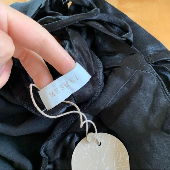 Meshki Slip Dress Cora Black Tie Back Slinky Cocktail Gown Long Bias Cut Size L - Picture 9 of 12